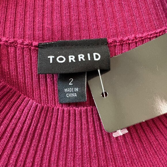 Cold-Shoulder Keyhole Burgundy Ribbed Knit Shirt Dress By Torrid Womens Size 2 - Picture 5 of 15